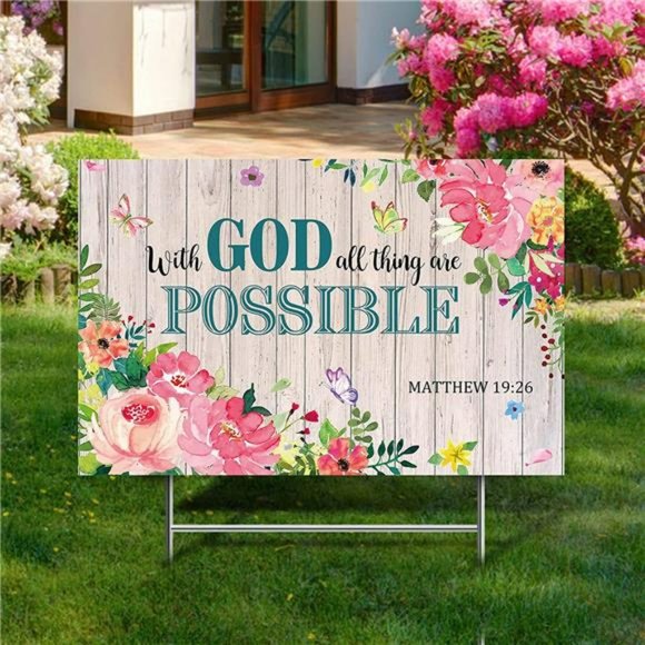 Spring with God All Things Are Possible Plastic with H Metal Stakes 25 x 16 Inch - Picture 6 of 7